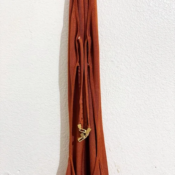 Cult Gaia Leslie Knit Halter Neck Open Back Mini Dress in Spice Orange