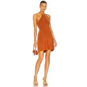 Cult Gaia Leslie Knit Halter Neck Open Back Mini Dress in Spice Orange