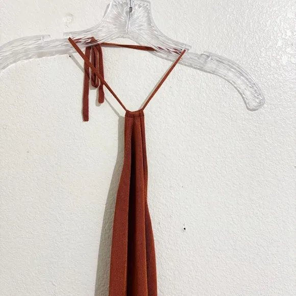 Cult Gaia Leslie Knit Halter Neck Open Back Mini Dress in Spice Orange