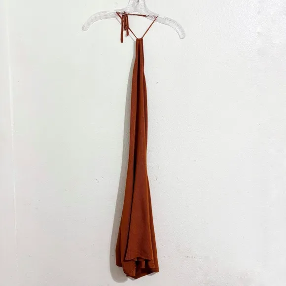 Cult Gaia Leslie Knit Halter Neck Open Back Mini Dress in Spice Orange