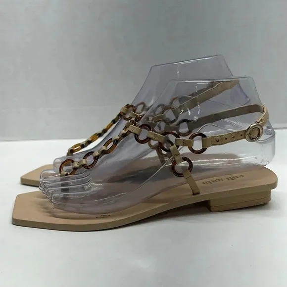 Cult Gaia Sandals T-Strap Flip Flop Shoes Square Toe Circle Chain Size 36.5 6.5