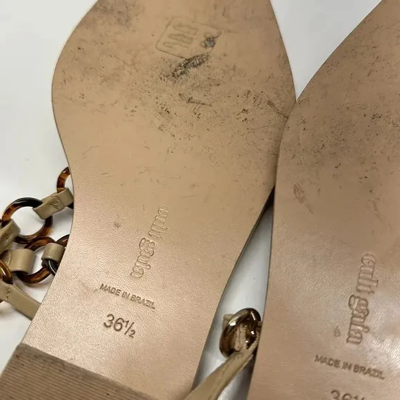 Cult Gaia Sandals T-Strap Flip Flop Shoes Square Toe Circle Chain Size 36.5 6.5