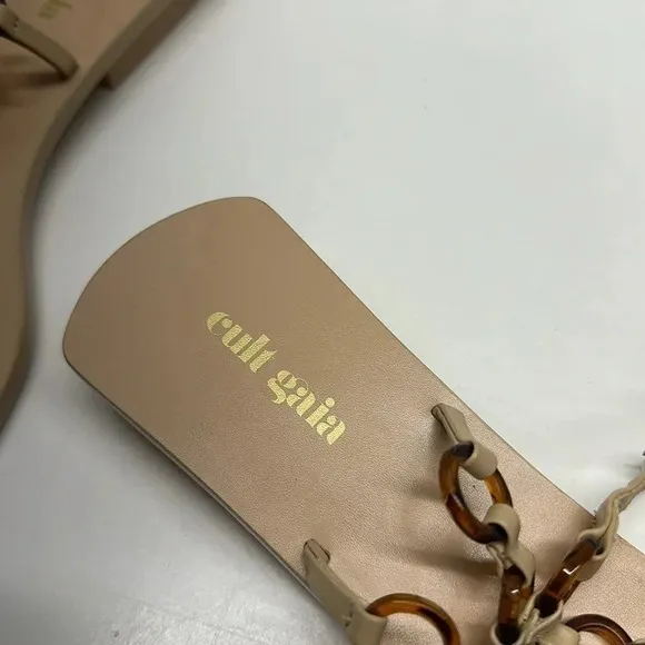 Cult Gaia Sandals T-Strap Flip Flop Shoes Square Toe Circle Chain Size 36.5 6.5