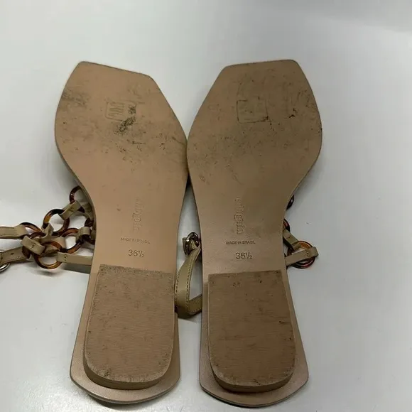 Cult Gaia Sandals T-Strap Flip Flop Shoes Square Toe Circle Chain Size 36.5 6.5