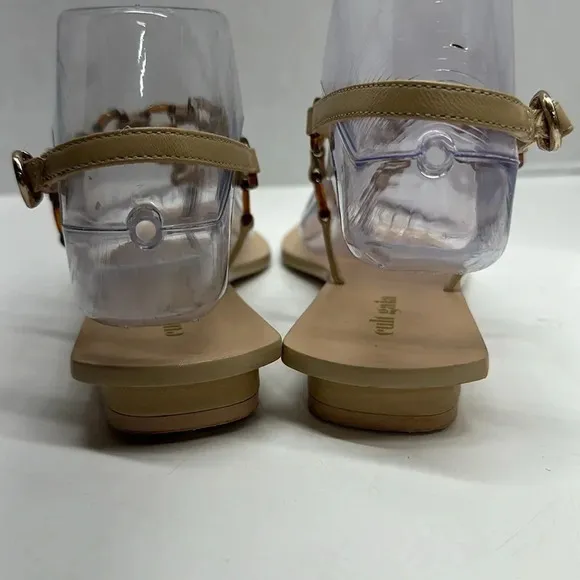 Cult Gaia Sandals T-Strap Flip Flop Shoes Square Toe Circle Chain Size 36.5 6.5