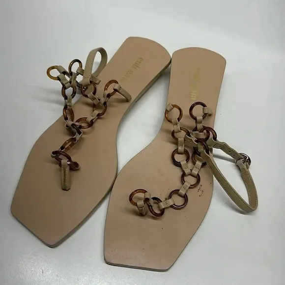 Cult Gaia Sandals T-Strap Flip Flop Shoes Square Toe Circle Chain Size 36.5 6.5