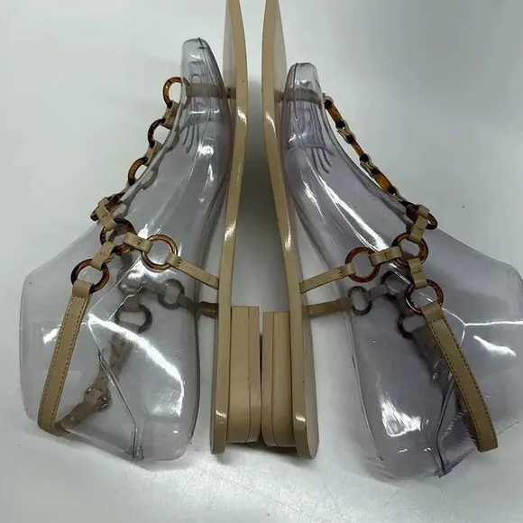 Cult Gaia Sandals T-Strap Flip Flop Shoes Square Toe Circle Chain Size 36.5 6.5