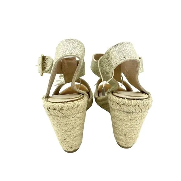 Cuple Gold Leather Espadrille Sandals Metallic Wedge Fringe SZ 37 EU 6.5 US NIB