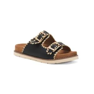 CUSHIONAIRE Black Wide Wyatt Braided Footbed Sandals