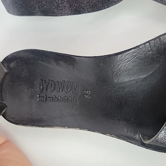 Cydwoq Copy Black Metallic Leather Women's Sandals