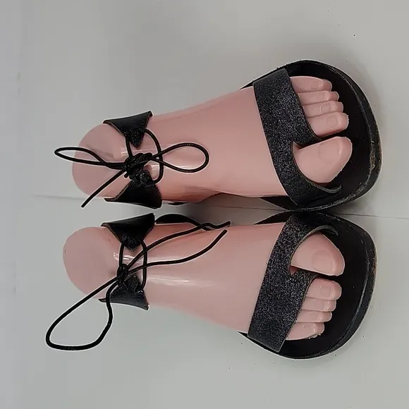Cydwoq Copy Black Metallic Leather Women's Sandals
