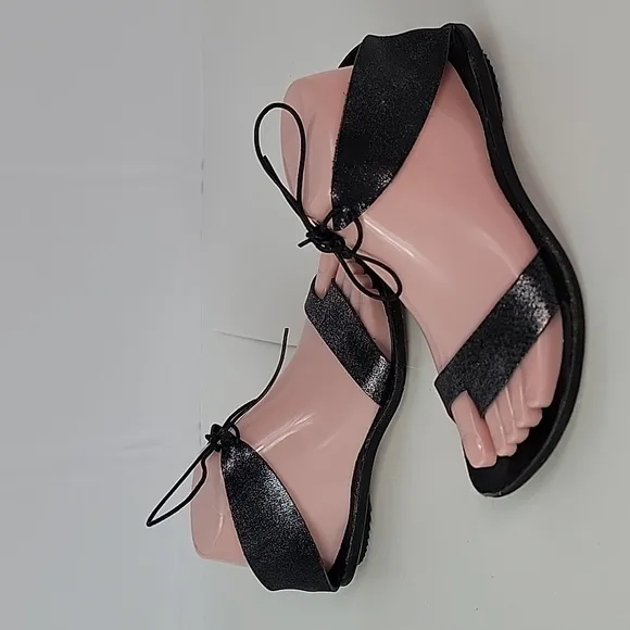 Cydwoq Copy Black Metallic Leather Women's Sandals