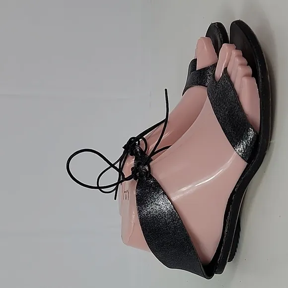 Cydwoq Copy Black Metallic Leather Women's Sandals