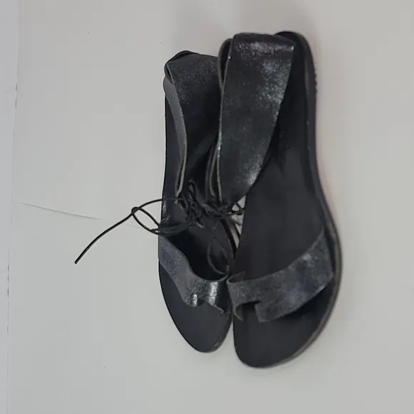 Cydwoq Copy Black Metallic Leather Women's Sandals