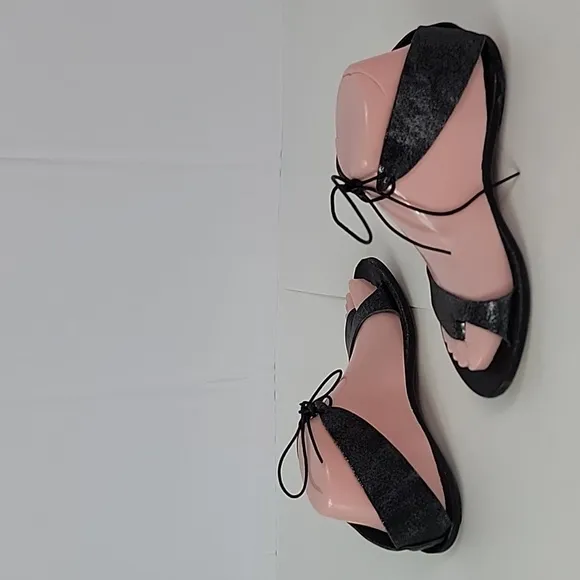 Cydwoq Copy Black Metallic Leather Women's Sandals