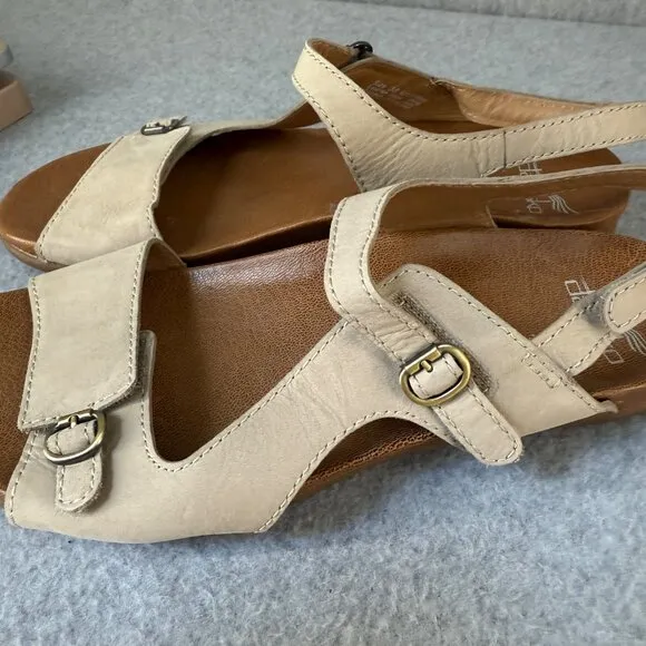 Dansko Beige Cream Leather Jordyn Sandals Slingback Womens Size 38 US 7.5 - 8