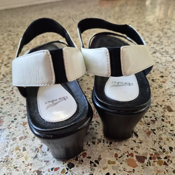 Dansko Black and White Wedge Sandals 42
