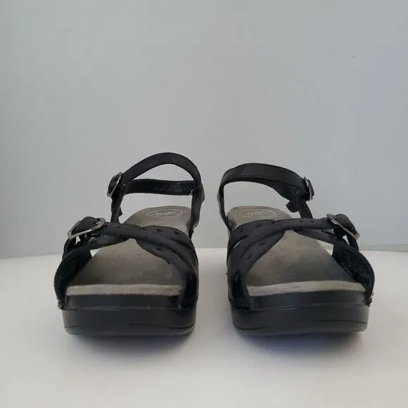 Dansko Black Leather Sissy  Adjustable Hook Eye Wedge Sandals Womens 10.5 to 11