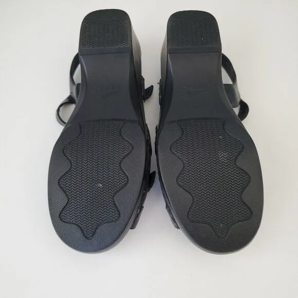 Dansko Black Leather Sissy  Adjustable Hook Eye Wedge Sandals Womens 10.5 to 11