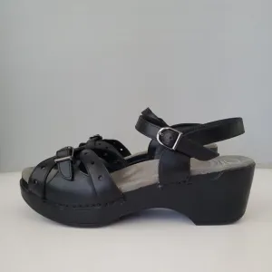 Dansko Black Leather Sissy  Adjustable Hook Eye Wedge Sandals Womens 10.5 to 11