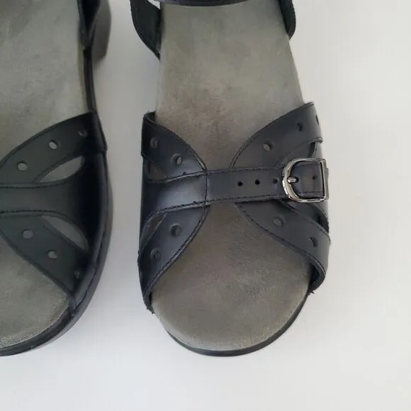 Dansko Black Leather Sissy  Adjustable Hook Eye Wedge Sandals Womens 10.5 to 11