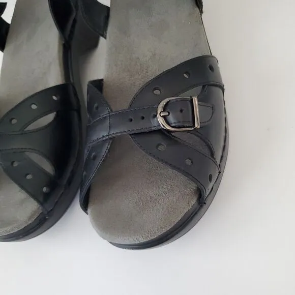 Dansko Black Leather Sissy  Adjustable Hook Eye Wedge Sandals Womens 10.5 to 11