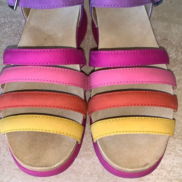 DANSKO colorful strappy slingback sandals, leather, purple pink yellow 37 EUC