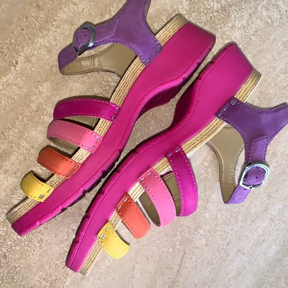DANSKO colorful strappy slingback sandals, leather, purple pink yellow 37 EUC