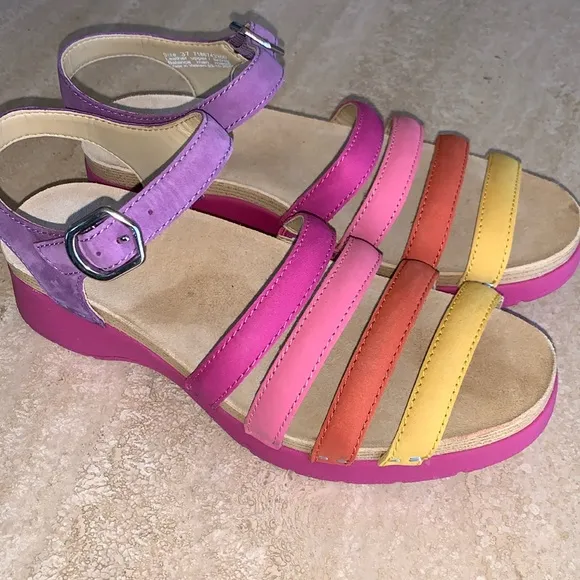 DANSKO colorful strappy slingback sandals, leather, purple pink yellow 37 EUC