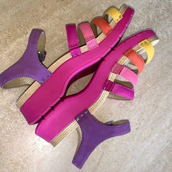 DANSKO colorful strappy slingback sandals, leather, purple pink yellow 37 EUC