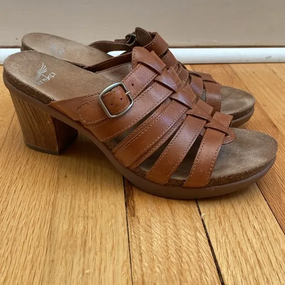 Dansko Dina Sandal Full Grain Leather Woven Strappy Block Heel Sandals Size 39