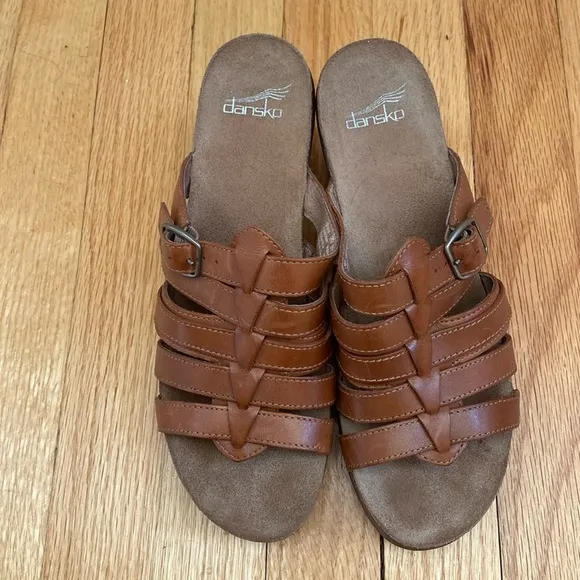 Dansko Dina Sandal Full Grain Leather Woven Strappy Block Heel Sandals Size 39