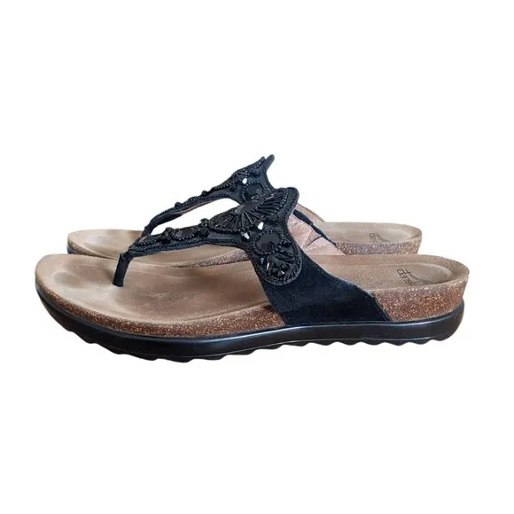 Dansko Pamela Women's  Jeweled Thong Comfort Sandals Black  Leather SZ EU40,US 8