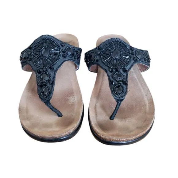 Dansko Pamela Women's  Jeweled Thong Comfort Sandals Black  Leather SZ EU40,US 8