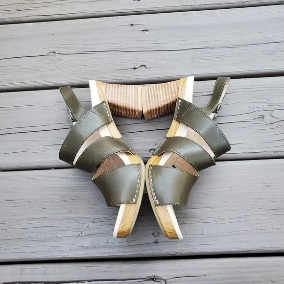 Dansko Professional Olive Green Leather Strappy Jesus Chunky Heel Sandals 39