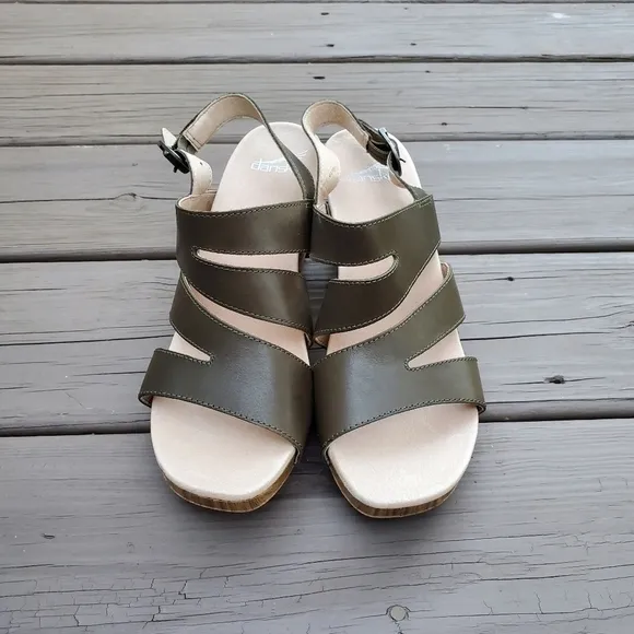 Dansko Professional Olive Green Leather Strappy Jesus Chunky Heel Sandals 39