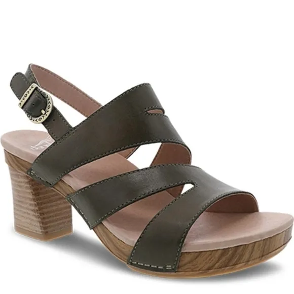 Dansko Professional Olive Green Leather Strappy Jesus Chunky Heel Sandals 39