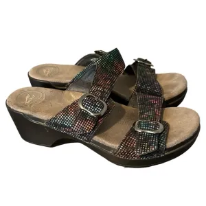 Dansko Sandals Womens 38 Sophie Double Strap Buckle Iridescent Wedge Heels Clogs