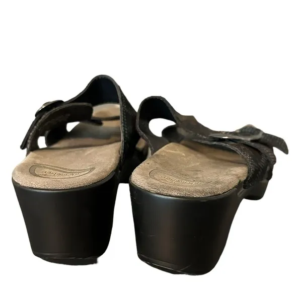 Dansko Sandals Womens 38 Sophie Double Strap Buckle Iridescent Wedge Heels Clogs