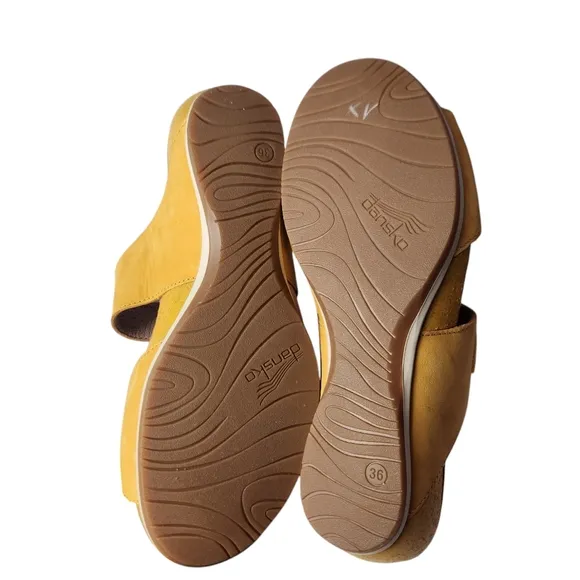 Dansko Sandals Womens Size 36 6 6.5 Marigold Yellow Vienna Suede Slip-on Comfort