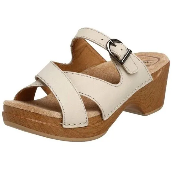 Dansko Sela Beige Classic Wedge Heel Slide Sandals 9802212200 Women‎ Sz 9.5 Boho