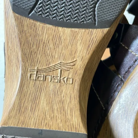 Dansko Serena Clog Sandals Leather Wood Heel Brown Tan/Brown Shoes 40/9.5-10