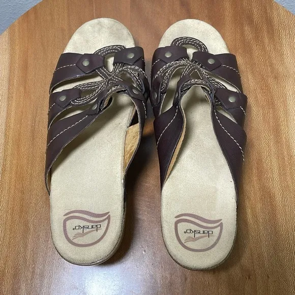 Dansko Serena Clog Sandals Leather Wood Heel Brown Tan/Brown Shoes 40/9.5-10