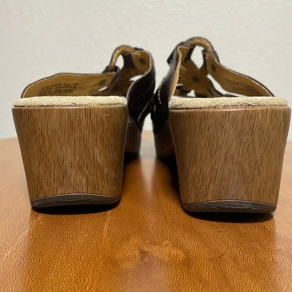Dansko Serena Clog Sandals Leather Wood Heel Brown Tan/Brown Shoes 40/9.5-10
