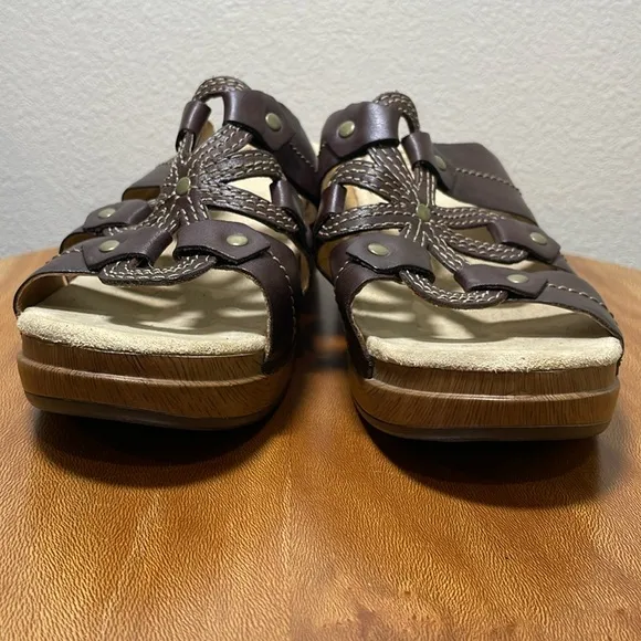 Dansko Serena Clog Sandals Leather Wood Heel Brown Tan/Brown Shoes 40/9.5-10
