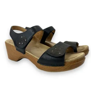 Dansko Sonnet Black Full Grain Leather Floral Studded Platform Sandal Shoe 11