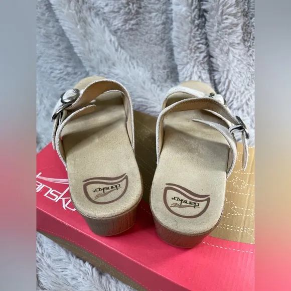 Dansko Sophie Women's Metallic Slingback Sandals Size 38 Wedge Heel Ivory/Gold
