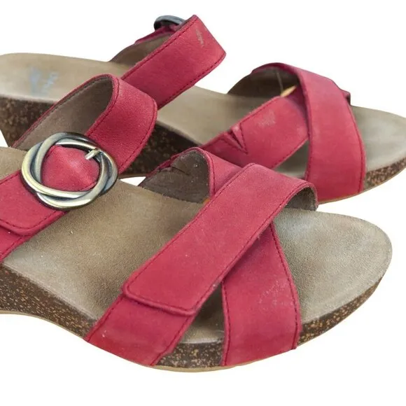 Dansko Suzie Womens Red Wedge Sandals With Buckle Strap Sz 9.5 - 10