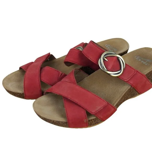 Dansko Suzie Womens Red Wedge Sandals With Buckle Strap Sz 9.5 - 10