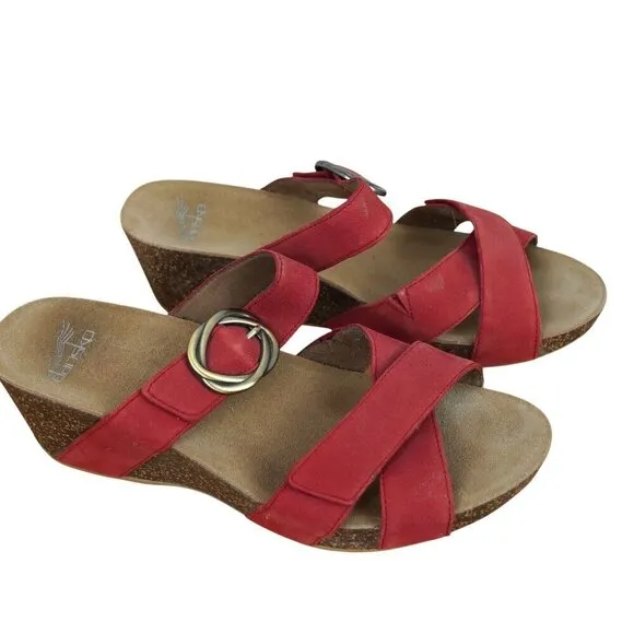 Dansko Suzie Womens Red Wedge Sandals With Buckle Strap Sz 9.5 - 10